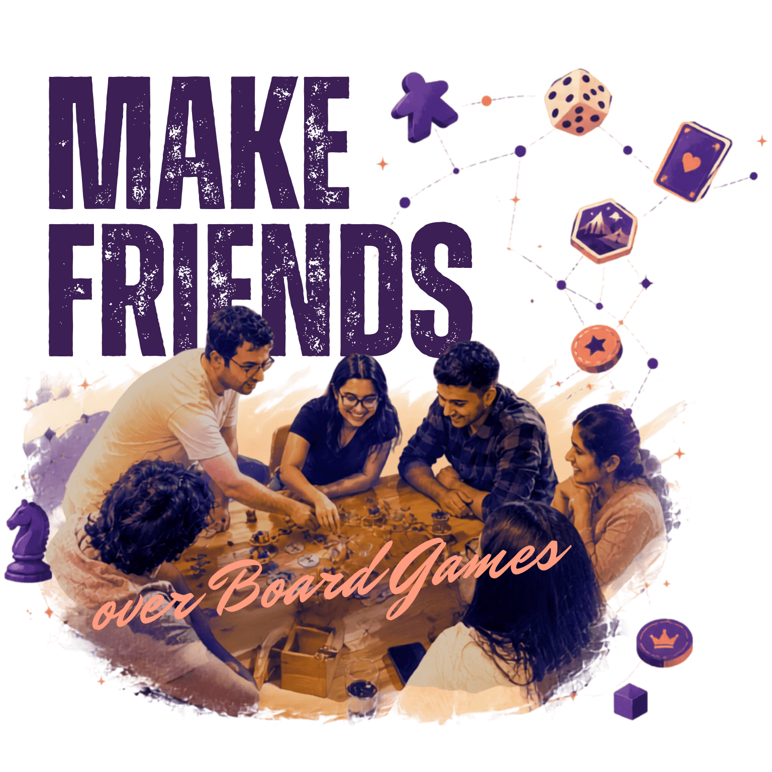 Friends gathered around a board game table โ Make Friends over Board Games