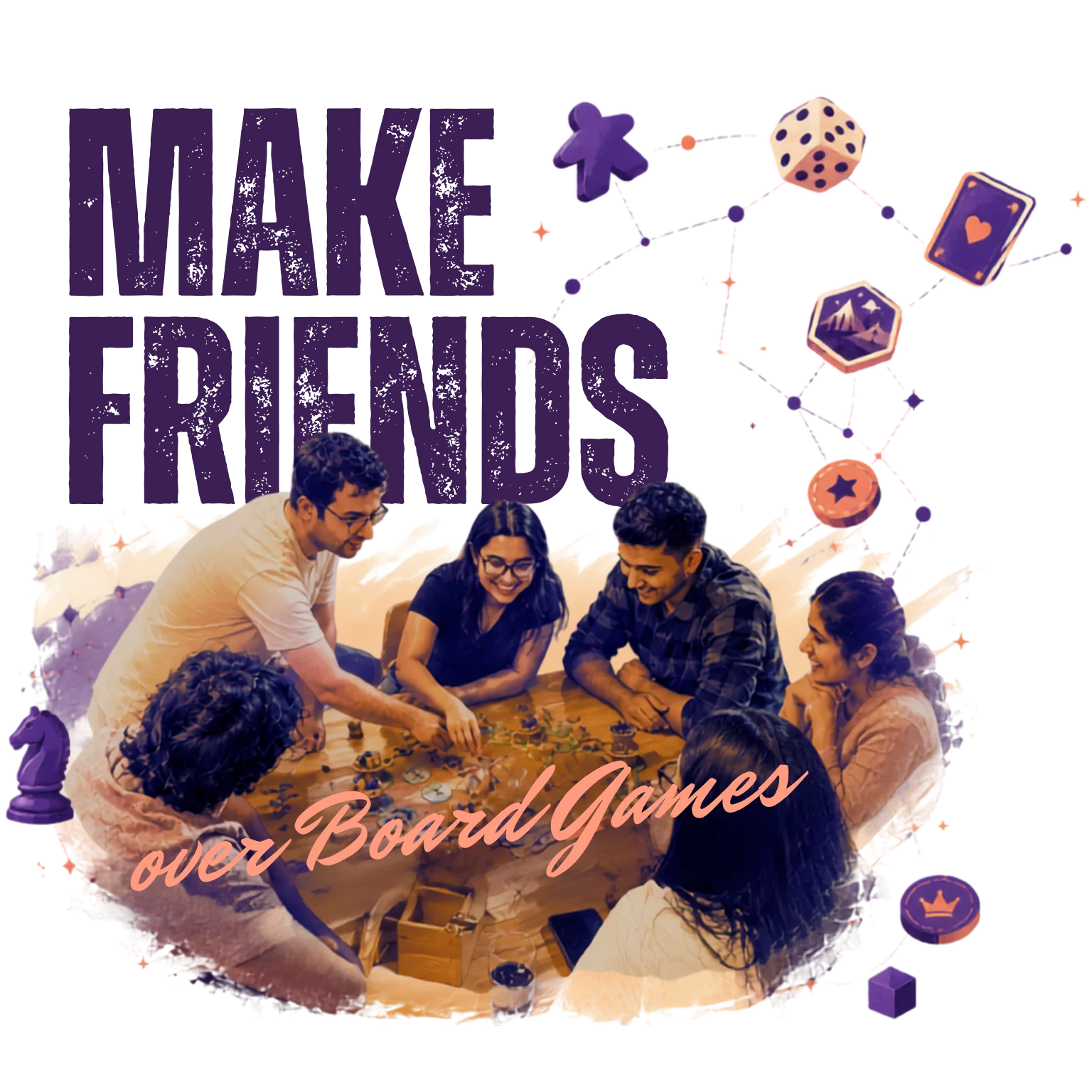 Friends gathered around a board game table — Make Friends over Board Games